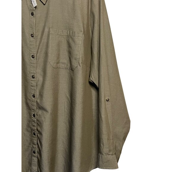 NWT Westport Women 3X Button-Up Shirt Olive Embroidered Pockets Roll-Tab Sleeve - Picture 5 of 16